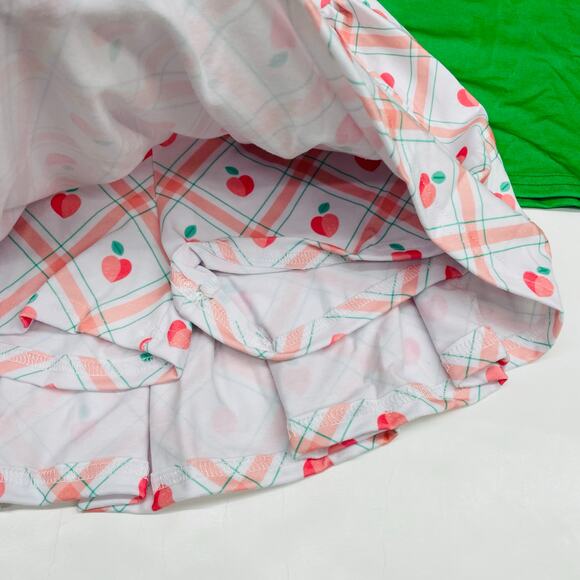 NWT Sugar Bee 2T Green Peter Pan & Plaid Peaches Skirt Set - Picture 6 of 7
